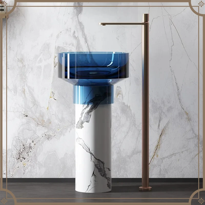 X-S Transparent column basin integrated floor type wash basin color resin art wind washing table column type HG