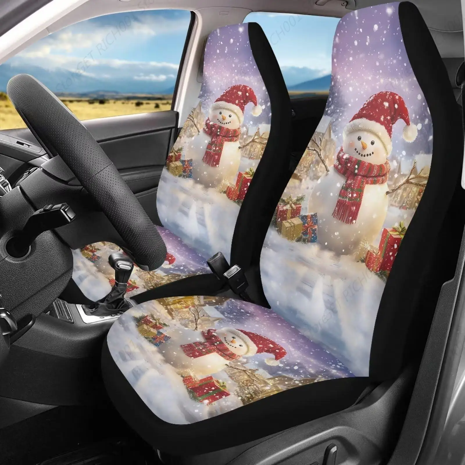 Christmas Snowman Print Car Seat Covers for Women Men Stylish Universal Auto Front Seats Protector Fits for Car SUV Sedan Trucks