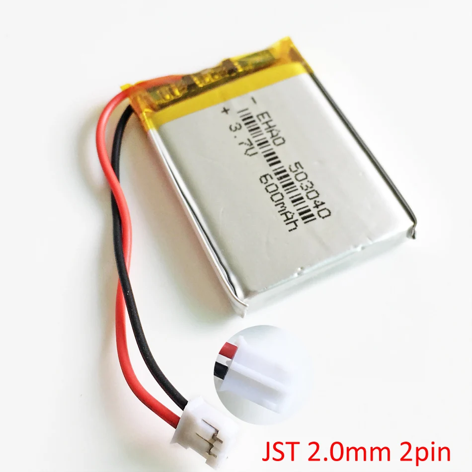 3.7V 600mAh litowo-polimerowa Lipo akumulator 503040 dla JST PH 2.0mm 2pin wtyczka do kamery GPS elektronika Bluetooth