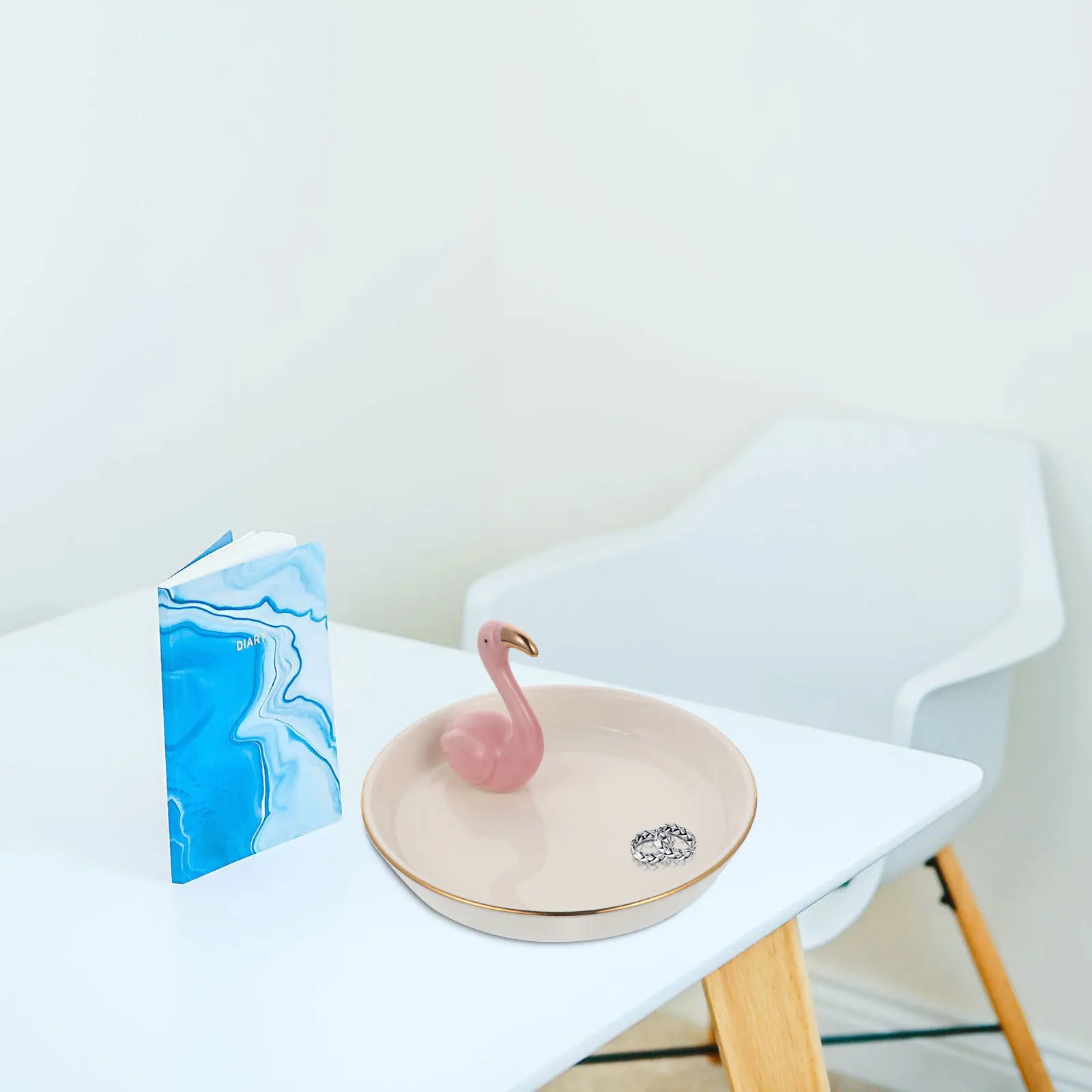 1Pcs Flamingo Jewelry Display Tray Premium Ceramic Organizer for Rings Earrings Necklace Home Decoration Storage