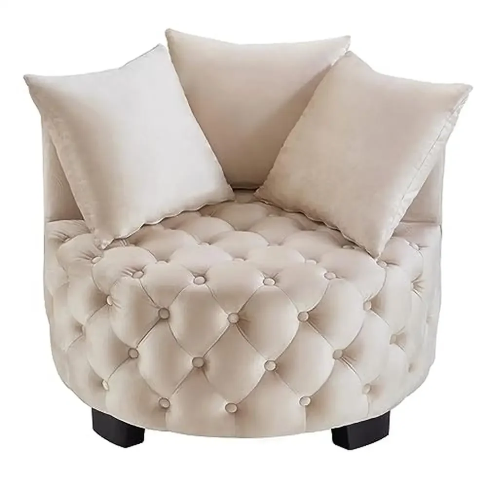 Contemporary Velvet Tufted Club Chair with 3 Pillows Living Room Hotel Lounge Elegant Design and High Quality Comfort Modern