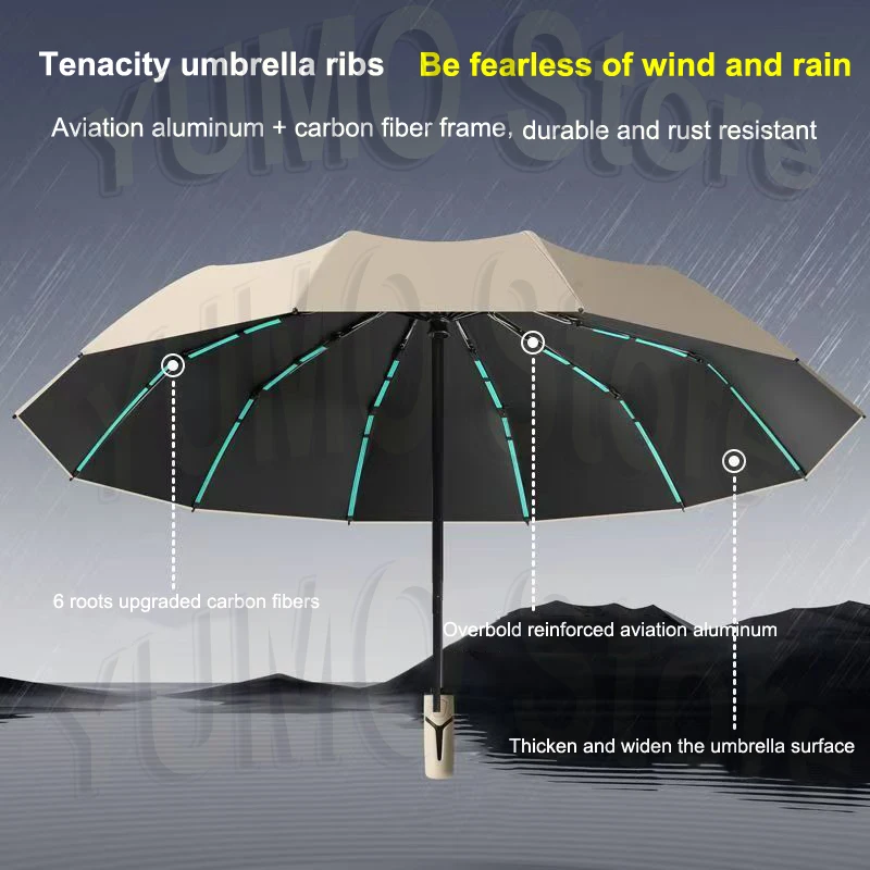 Automatic Strong Windproof Umbrellas Fashion Handle All Weather Umbrella Large size 144/216/256/288 Bone Men Business Umbrellas