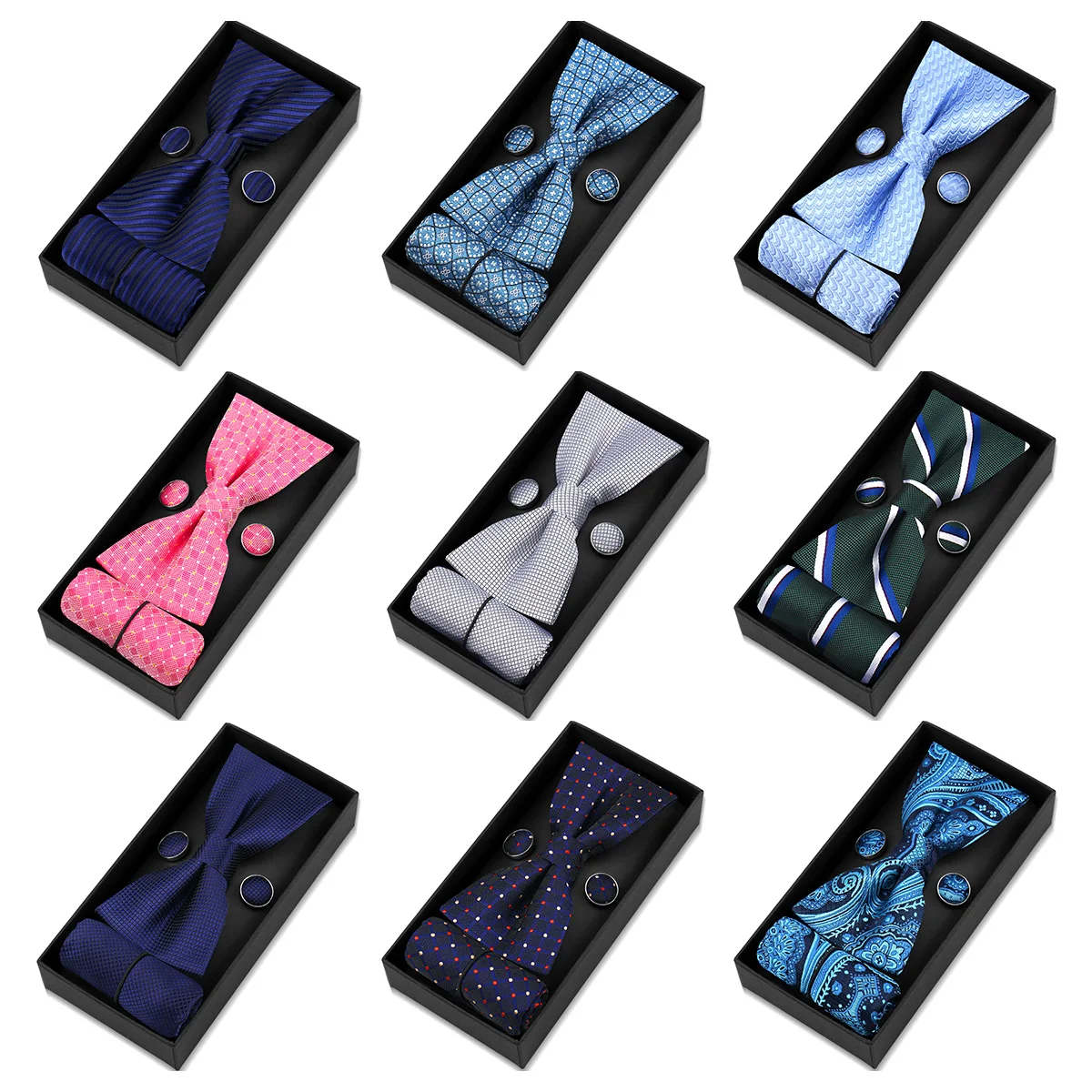 Elegant Men Bow Tie Gift Set 3 Pcs Wedding Gi Bow Tie Cufflinks Handkerchief Floral Paisley Tie Business Formal Party Gift