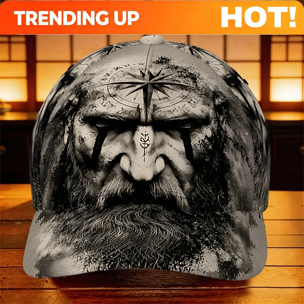 Customization 1pc Viking Compass Warrior Cap Lightweight & Versatile Unisex Baseball Cap - Outdoor Sunshade, Breathable Adjustab