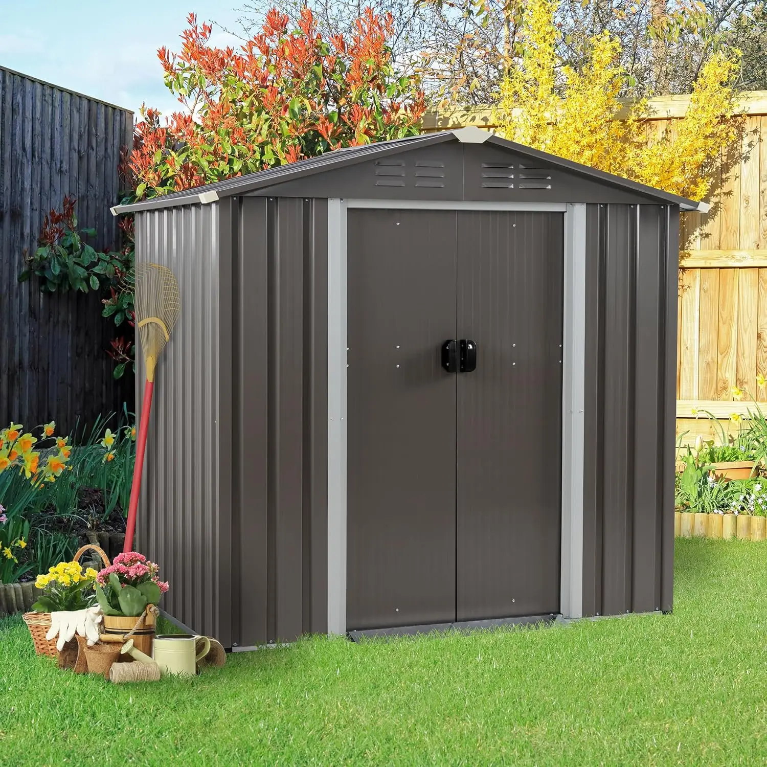 

Outdoor Storage Shed Clearance with Lockable Door Metal Garden Shed Steel Anti-Corrosion Storage House Waterproof