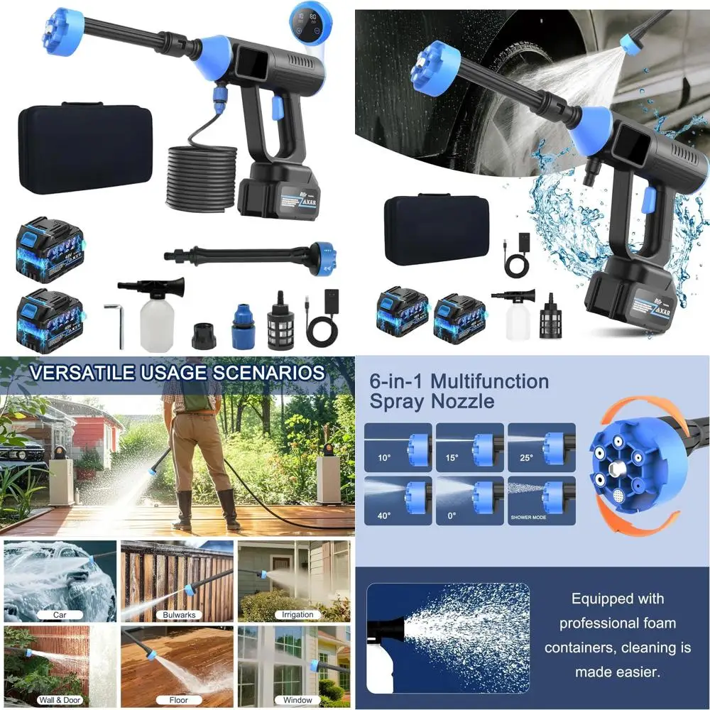 

Двухроторная электрическая мойка высокого давления 4000 мАч, 1200 PSI, с ЖК-дисплеем, насадка 6-в-1 для чистки автомобилей, патио, полов, заборов и тротуаров