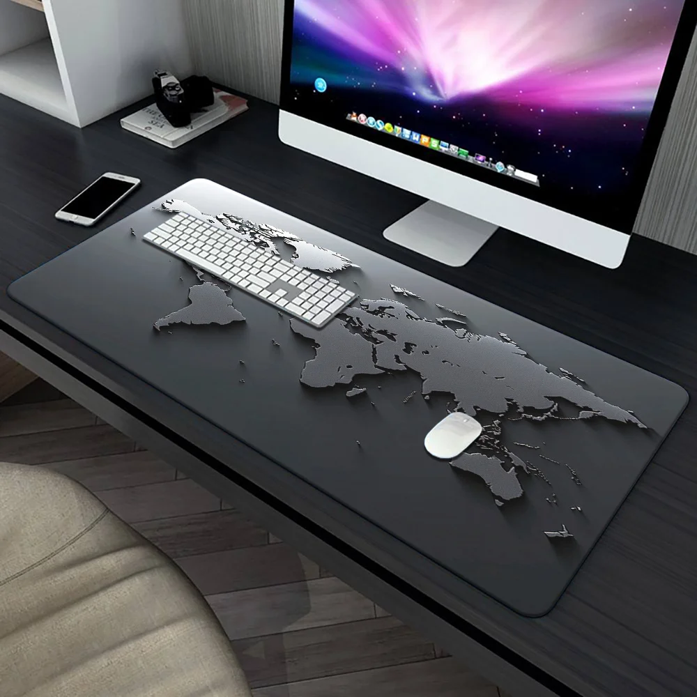 XXL Grey World Map Desk Mat HD Multifunctional Mouse Pad Keyboard 40X90CM Game Mats for Office Home Soft Rubber Material Gamers