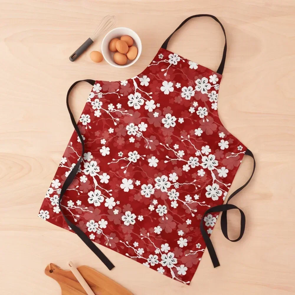 

Red and white cherry blossom pattern Apron painting manicurist Kitchenware For Girl Apron