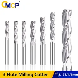 CMCP 3 플루트 플랫 엔드 밀 3.175, 4 6mm 생크 CNC 밀링 커터, 목공 엔드밀용 카바이드 라우터 비트