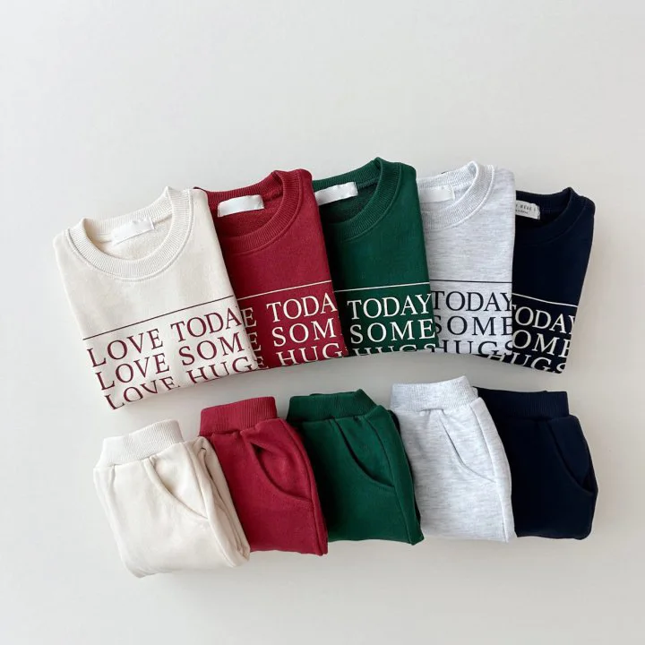 2026 Autumn New Children Long Sleeve Clothes Set Boys Girls Letter Print Sweatshirt Suit Kids Casual Loose Sweat Pants Outfits