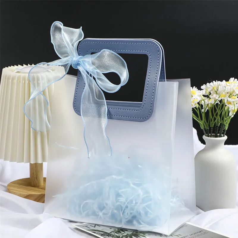 10PCS Frosted Plastic Gift Bags with Handle Reusable Clear PVC Packing Bag Festival Party Present Packaging Home Storage