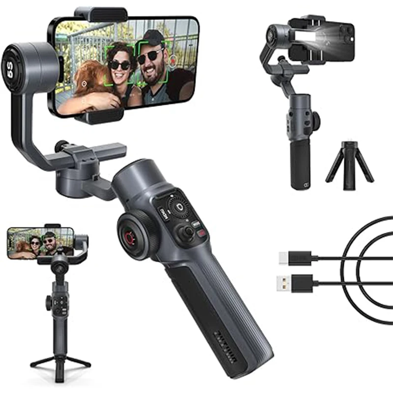 

Zhiyun Smooth 5S Phone Gimbal 3-Axis Smartphone Stabilizer with Built-in Fill Light AI Face Tracking for iPhone and Android