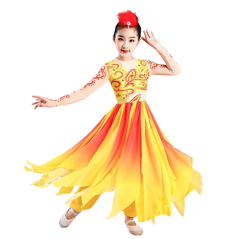 Etnische stijl meisje bloemen prestatie kostuum Xinjiang kinderdanswedstrijd prestatie kostuum Oeigoerse danskostuum ess