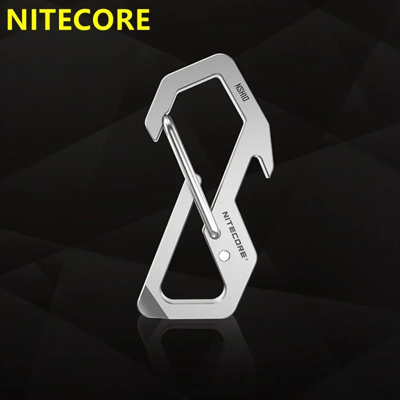 NITECORE NSH10 Push Button Hanging Too Multiuse Titanium Snap Hook Figure 8 Buckle Hang Buckle 45 Degress Elastic Spring Gate