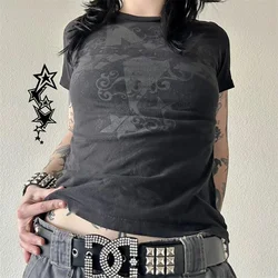 Punk Retro Star Print T-shirt 2000s Sexy Y2k Harajuku Crop Top Short Sleeve Slim Baby Tee Summer Women Gothic Clothes Streetwear