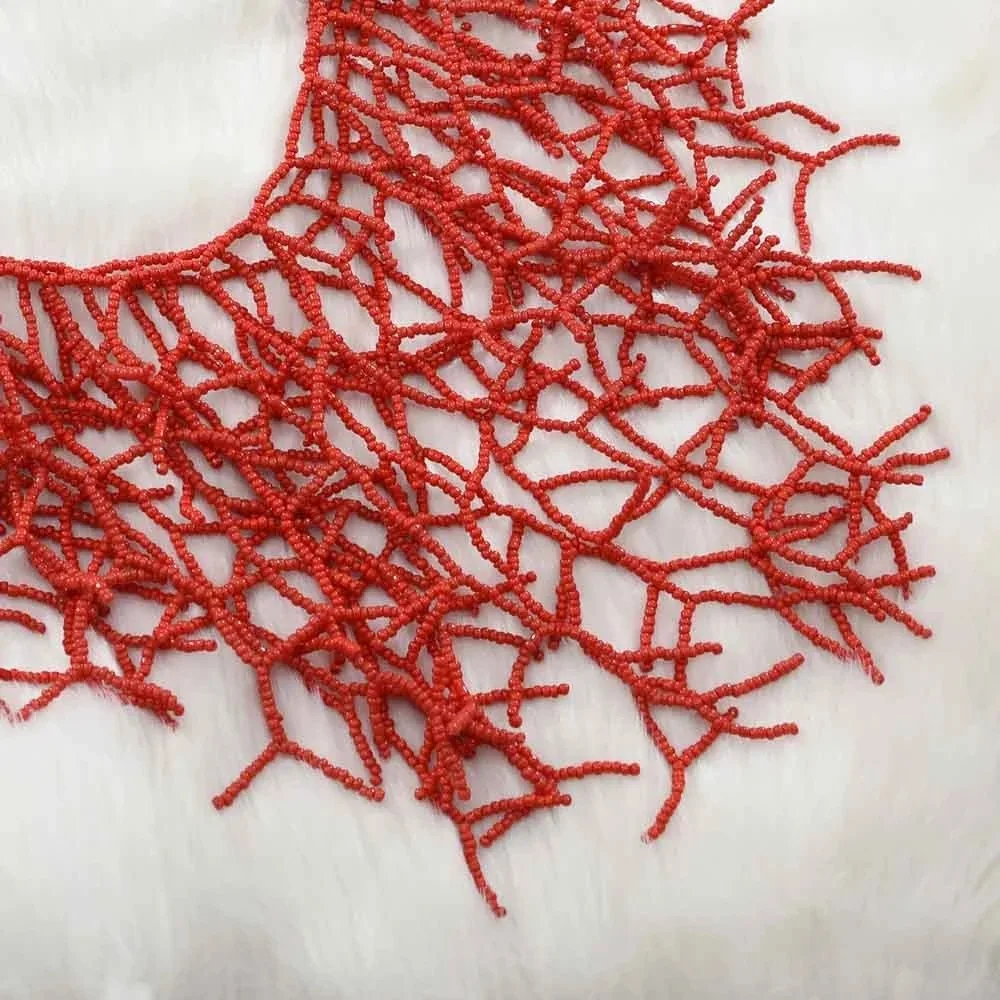 Unique ZA Large Faux Red Coral Necklace for Women Long Handmade Acrylic Beads Tassel Chokers Necklaces Elegant Collar Jewelry