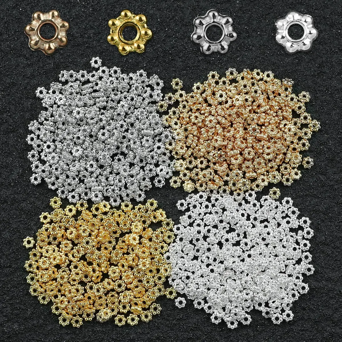 4mm 100-400pcs Alloy Snowflake Shape Metal Loose Spacer Beads For Jewelry Making Bracelets Necklaces DIY Accessories Wholesale