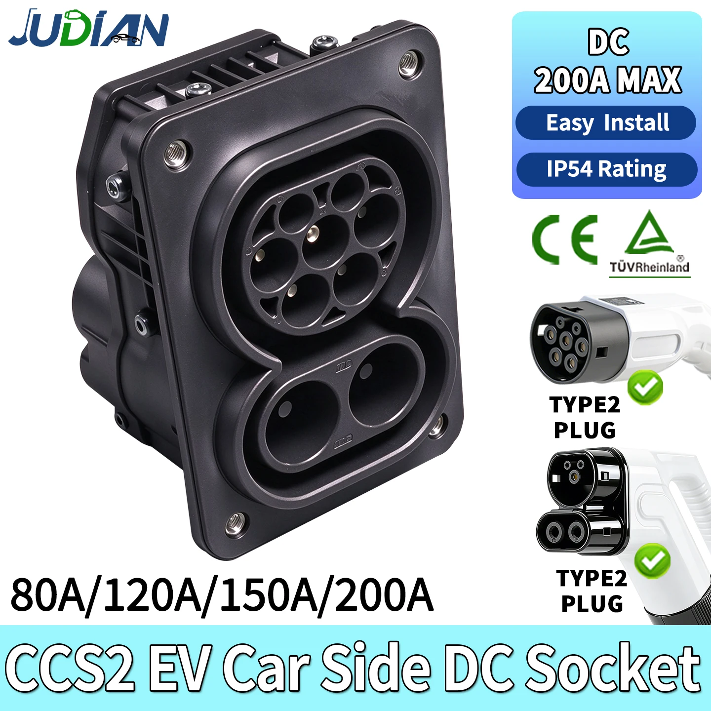 CCS2 Combo2 EV Charger Adapter Connector 1000V DC 80A/120A/150A/200A Female Inlet Socket without Cable for EVSE CCS2/Type2