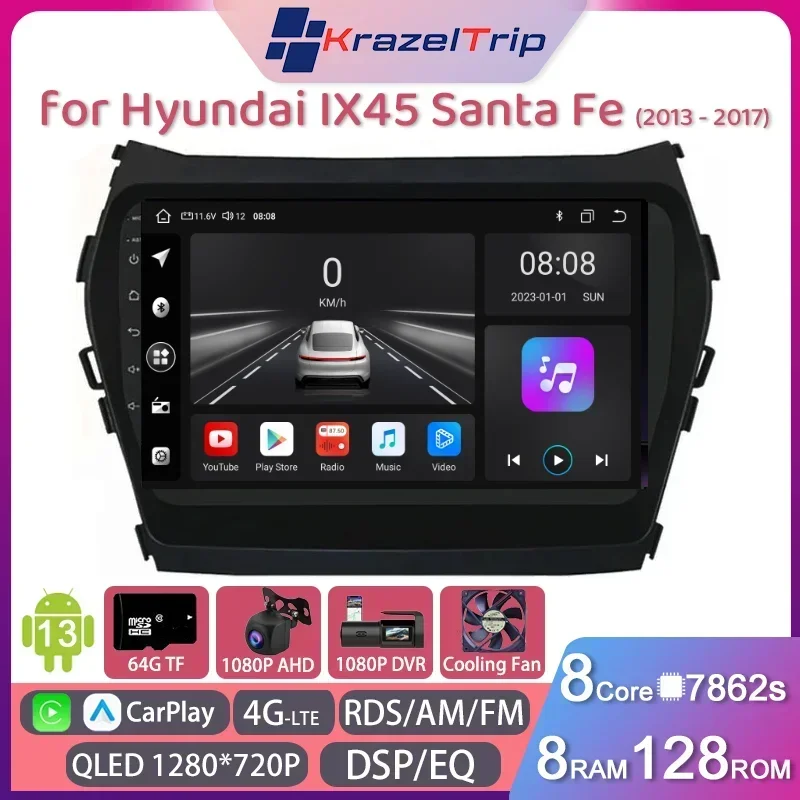 

8 Core 7862s Car Radio Stereo for Hyundai IX45 Santa Fe 2013 - 2017 Carplay Android Auto Autoradio GPS RDS QLED 4G FM AM