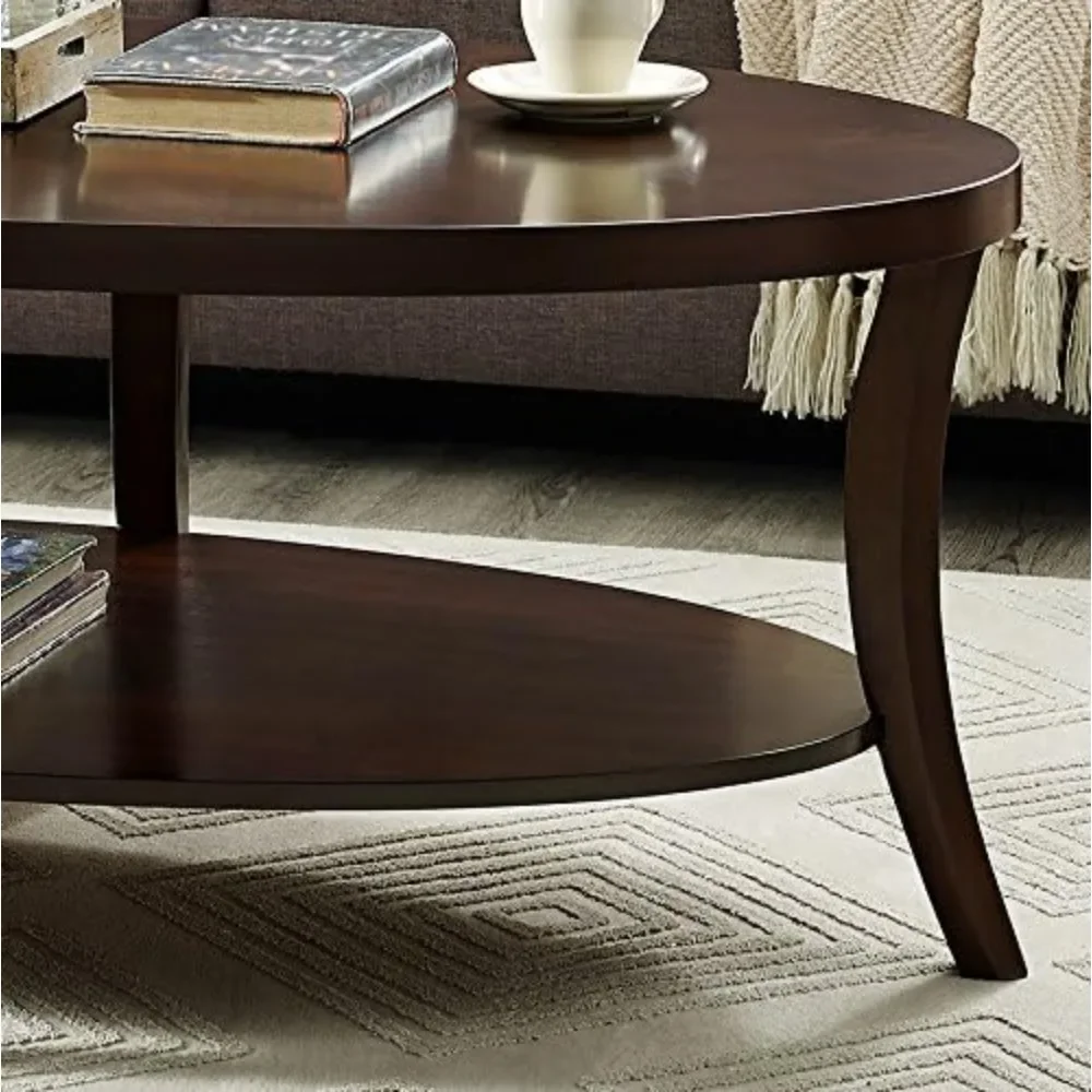Perth Contemporary Oval Coffee Table with Shelf, Espresso