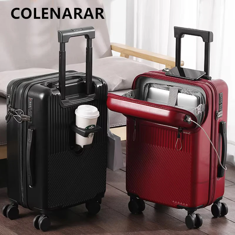 COLENARA USB Charging Luggage Front Opening Laptop Boarding Case Multifunctional Trolley Case 20