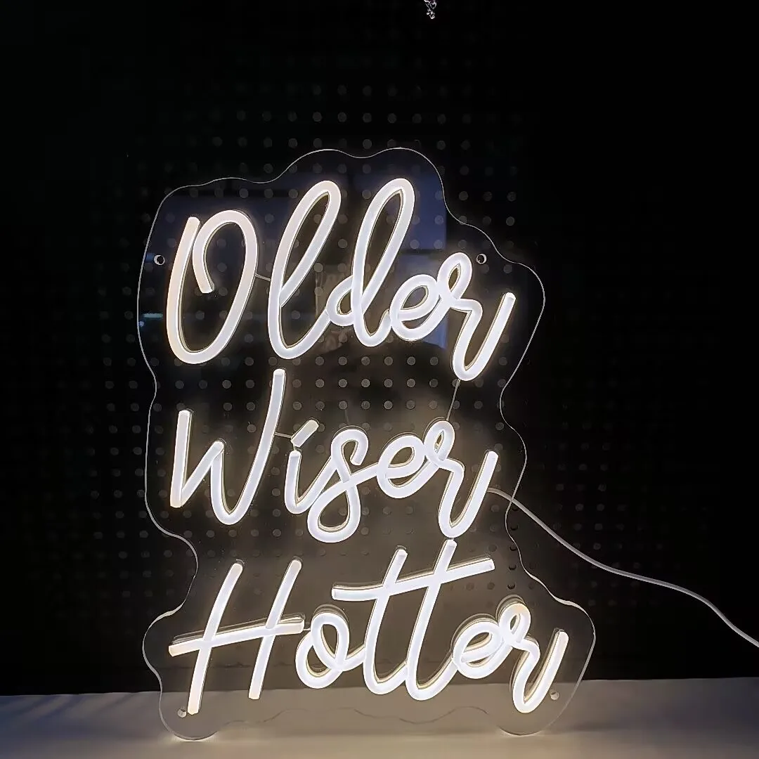 Older Wiser Hotter Neon Sign LED Wall Art USB Powered Bedroom Birthday Party Vanity Dressing Area Humor Quote Decor Gift