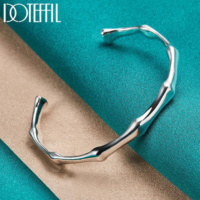 DOTEFFIL 925 Sterling Silver Bamboo Bangle Bracelet For Woman Wedding Engagement Fashion Charm Party Jewelry