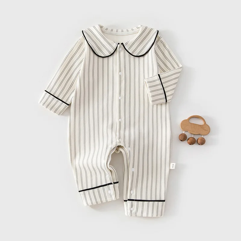 Girls' Jumpsuit 2026 New Children's Striped Fashionable Retro Sweet Lace Doll Collar Versatile Spring and Autumn Pajamas