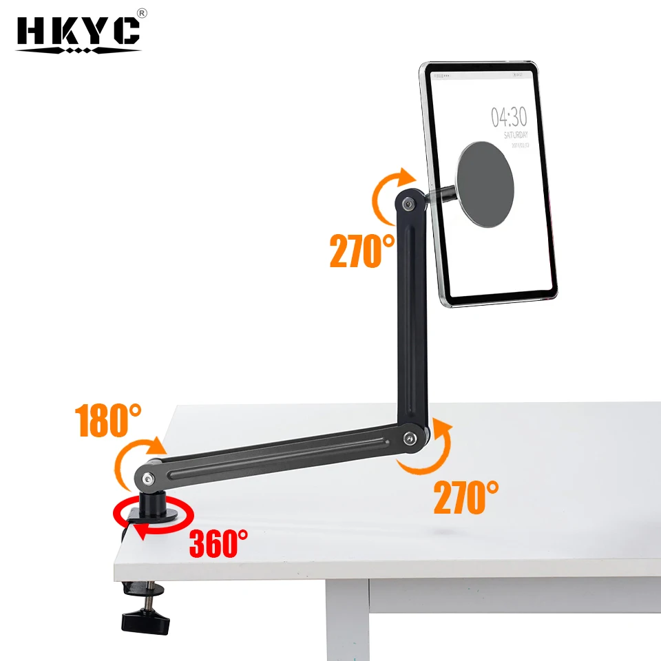 Magnetic Tablet Stand Holder Tablet Desk Mount Adjustable Foldable Tablet Arm Mount with 360° Rotate Base for iPad and iPhones
