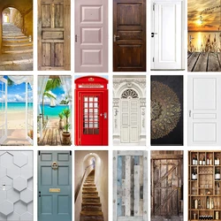 3D Retro Door Stickers PVC Poster Art Wallpaper Home Decoration Apartment Elevator Refrigerator Door Stickers