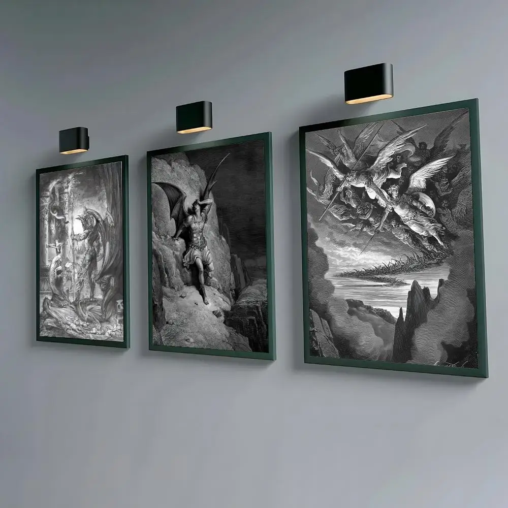 G-gustav Dore Satan Paradise Lost Monste Poster Waterproof Peel & Stick Wall Sticker Self Adhesive Art Decor For Living Room