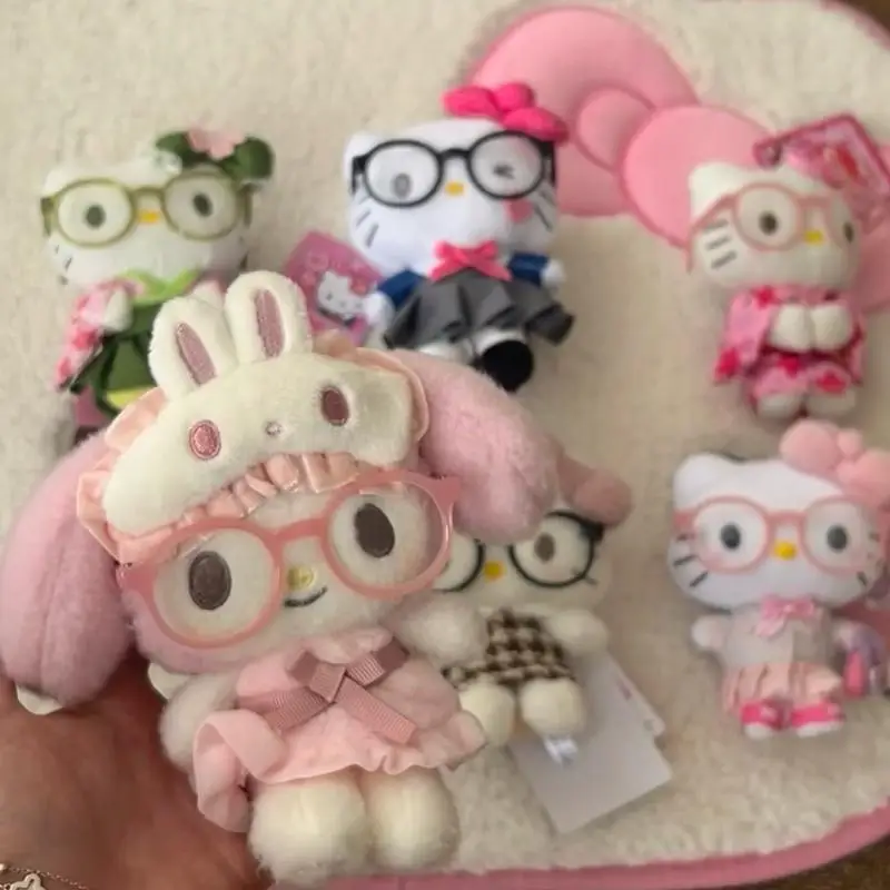 Kawaii Sanrio 헬로 키티 Jk 유니폼 키 체인 귀여운 만화 Kt 고양이 안경 펜던트 소녀를위한 절묘한 가방 액세서리 선물