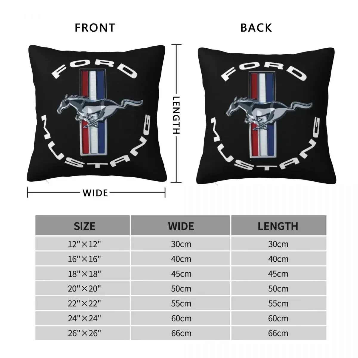 Ford Mustang Square Pillowcase Pillow Cover Polyester Cushion Zip Decorative Comfort Throw Pillow for Home Sofa