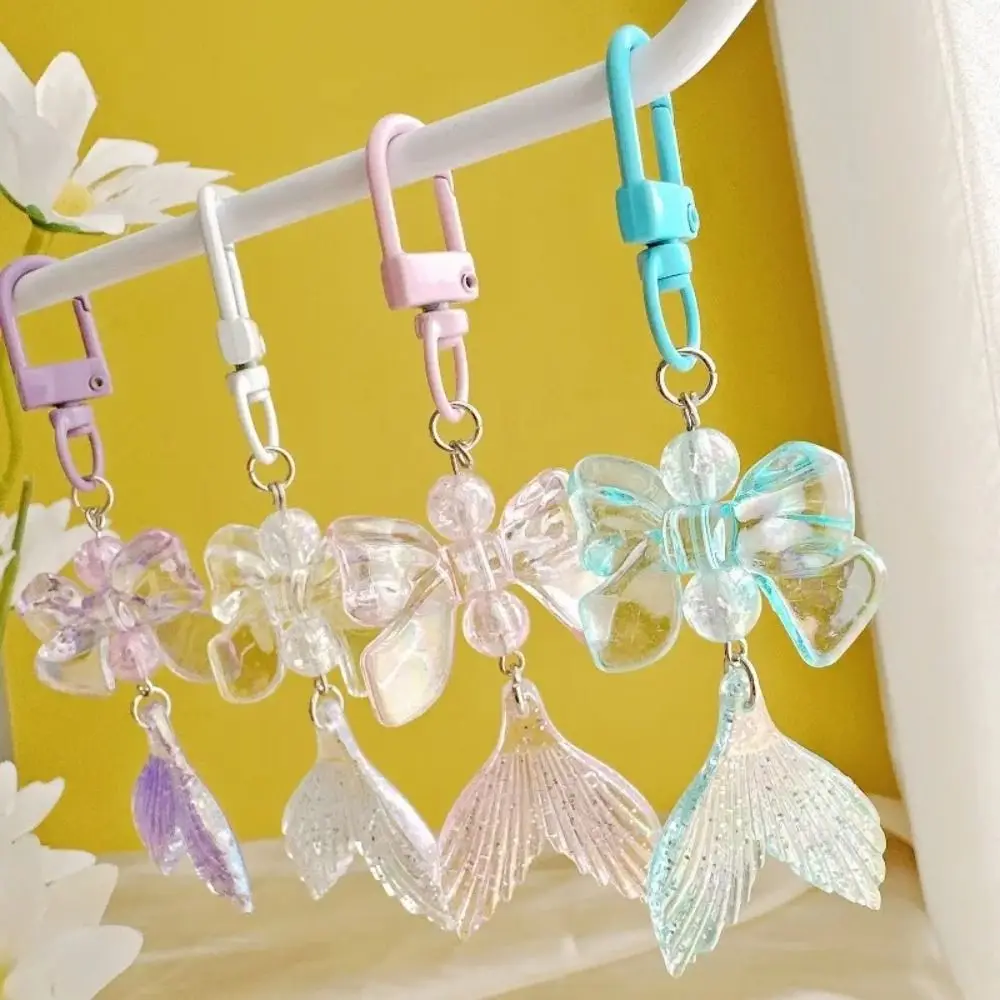 Sparkly Acrylic Mermaid Tail Keychain Iridescent Bow Sparkly Keychain Bag Pendant Sequined Purse Keyring Women