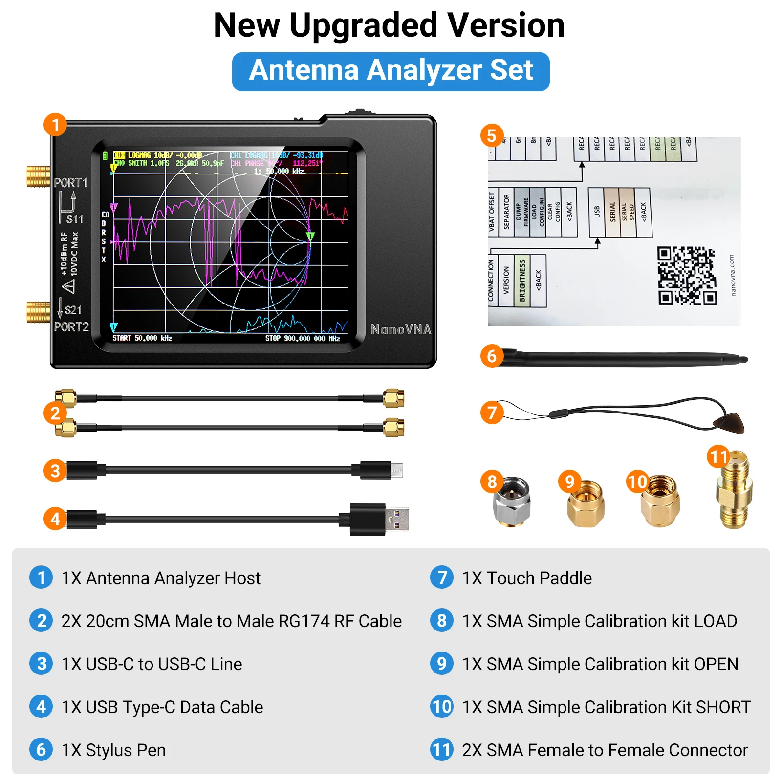 Network Antenna Analyzer, NanoVNA-H Vector10KHz-1.5G HzMF HF VHF UHF with Shell Voltage Standing Wave Ratio, Phase, Delay,Smith