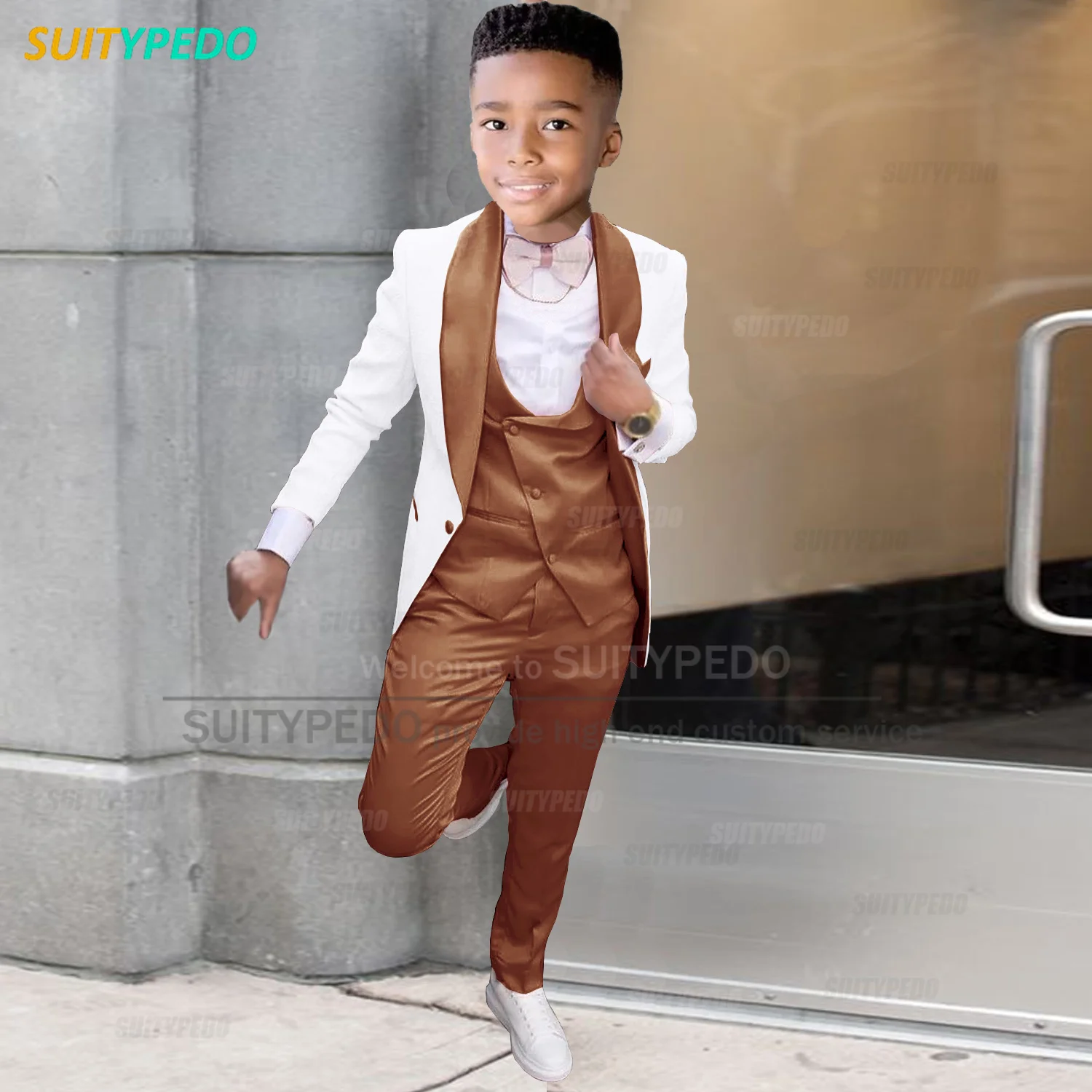 Classic Satin Suit Set For Boys School Prom Luxury Blazer Vest Pants Outfits Wedding Party Flower Kids High Quality Tuxedos