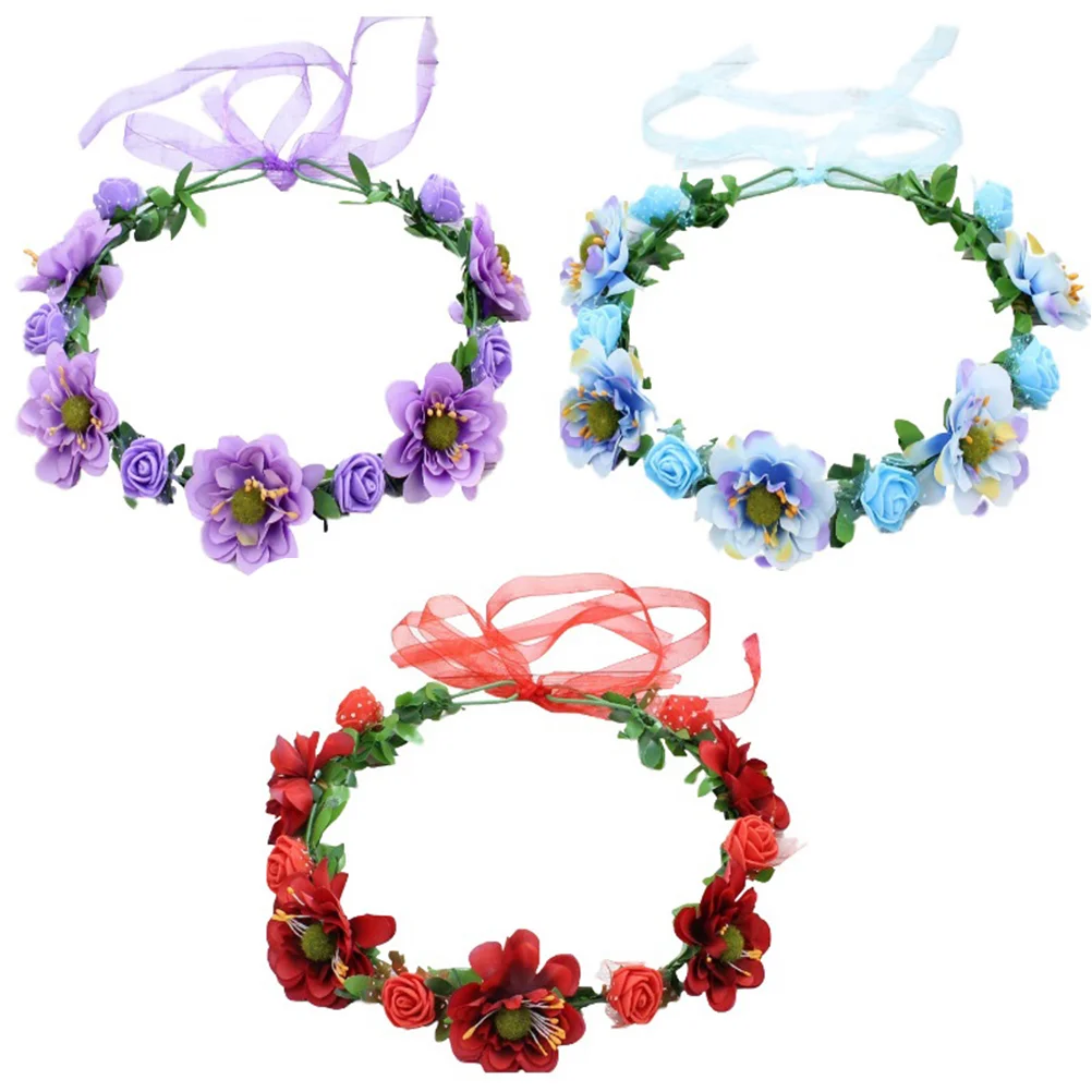 3 Pcs Floral Headdress Wreath Bridal Headwear Wreaths Headband Hair Garland Bride