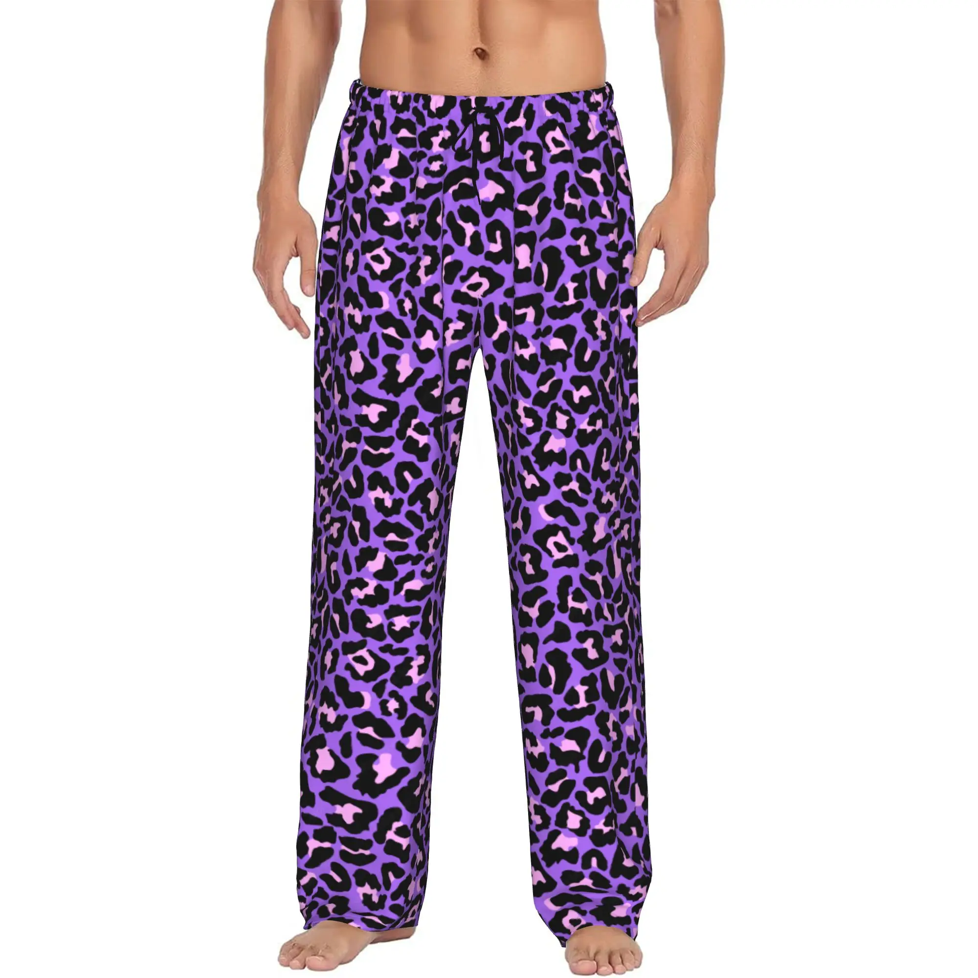 Printed Neon Purple And Pink Leopard Seamless Pattern Pajama Pants Animal Cheetah Sleepwear Sleep Lounge Bottoms with Pockets