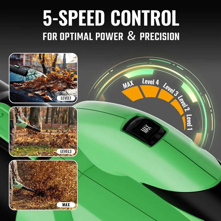 منفاخ أوراق كهربائي لاسلكي 20 فولت مع بطارية شحن من النوع 4.0 أمبير في الساعة للعناية بالعشب الفعالة وتنظيف الفناء وإزالة الغبار