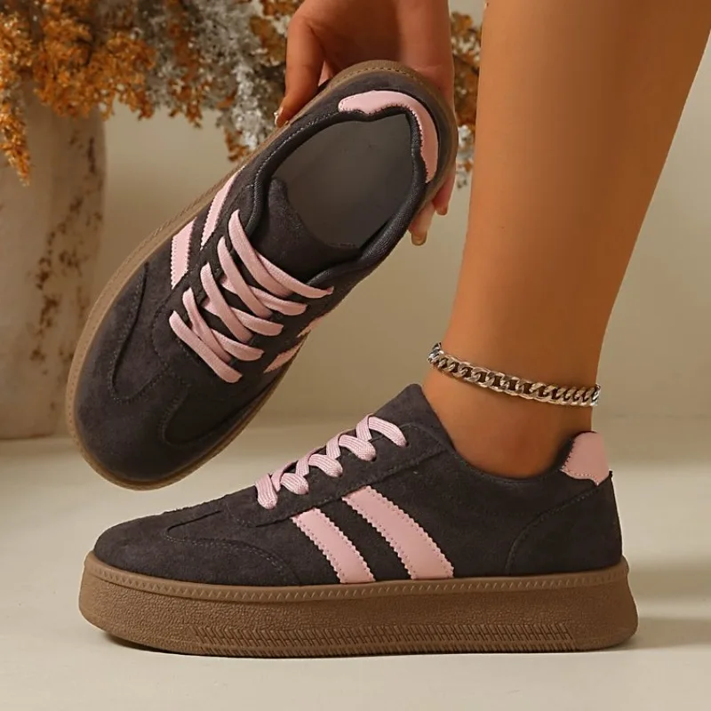 Damen-Sneaker aus Wildleder mit dicker Sohle, rutschfest, atmungsaktiv, zum Schnüren, Low-Top, All-Match, für den täglichen Gebrauch, Outdoor, Freizeit, Wanderschuhe – Detail 22