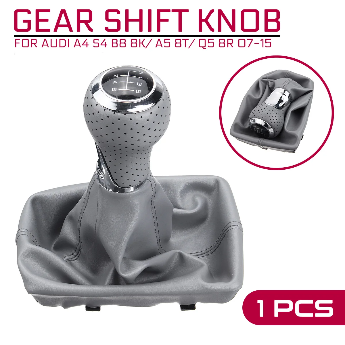 6 Speed Car Manual Gear Shift Knob PU Leather Boot Cover Gaiter Lever Shifter For  A4 S4 B8 8K/ A5 8T/ Q5 8R 07-15 S-Line