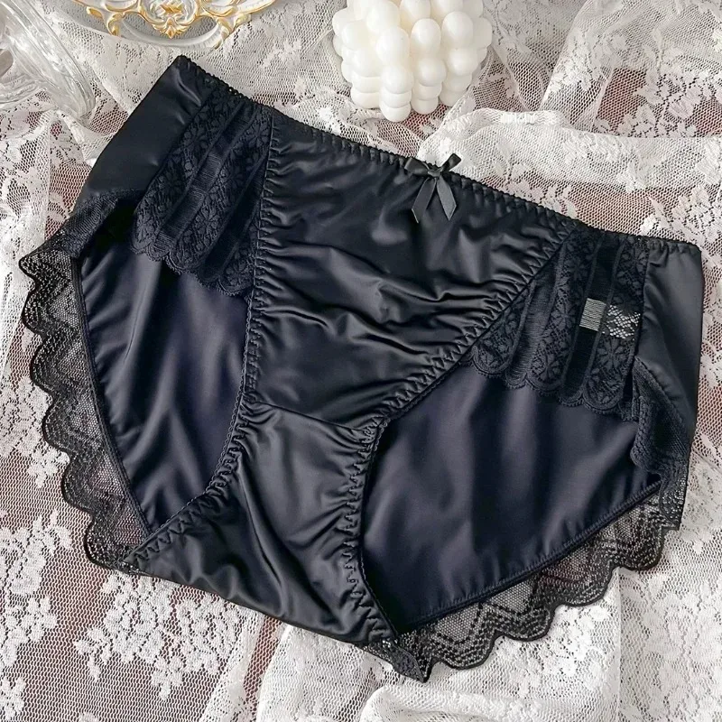 New Underwear for Women Satin Traceless Ice Silk Panties for Lady Breathable Sexy Pure Desire Panties Large Mid Waist M-XXL