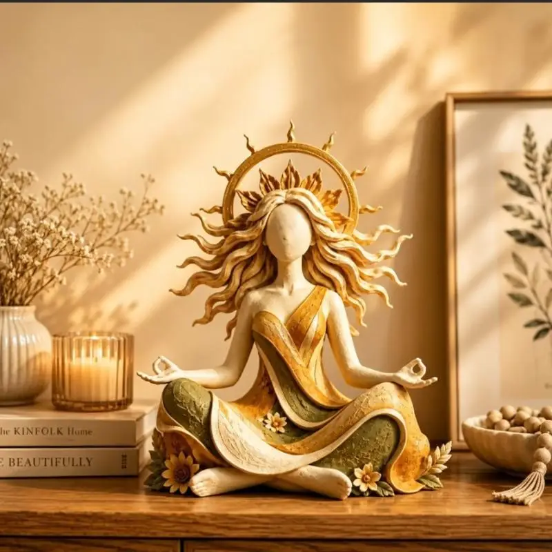 1 PCS Spiritual Goddess Resin Statue Flowing Hair Abstract Sculpture Mindfulness Zen Bohemian Decor