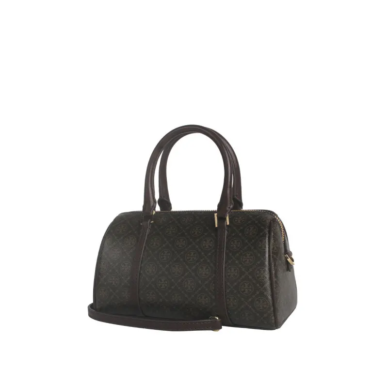 Tory Burch T Monogram Coated Canvas Mini Barrel Handbag in Brown 164900-200