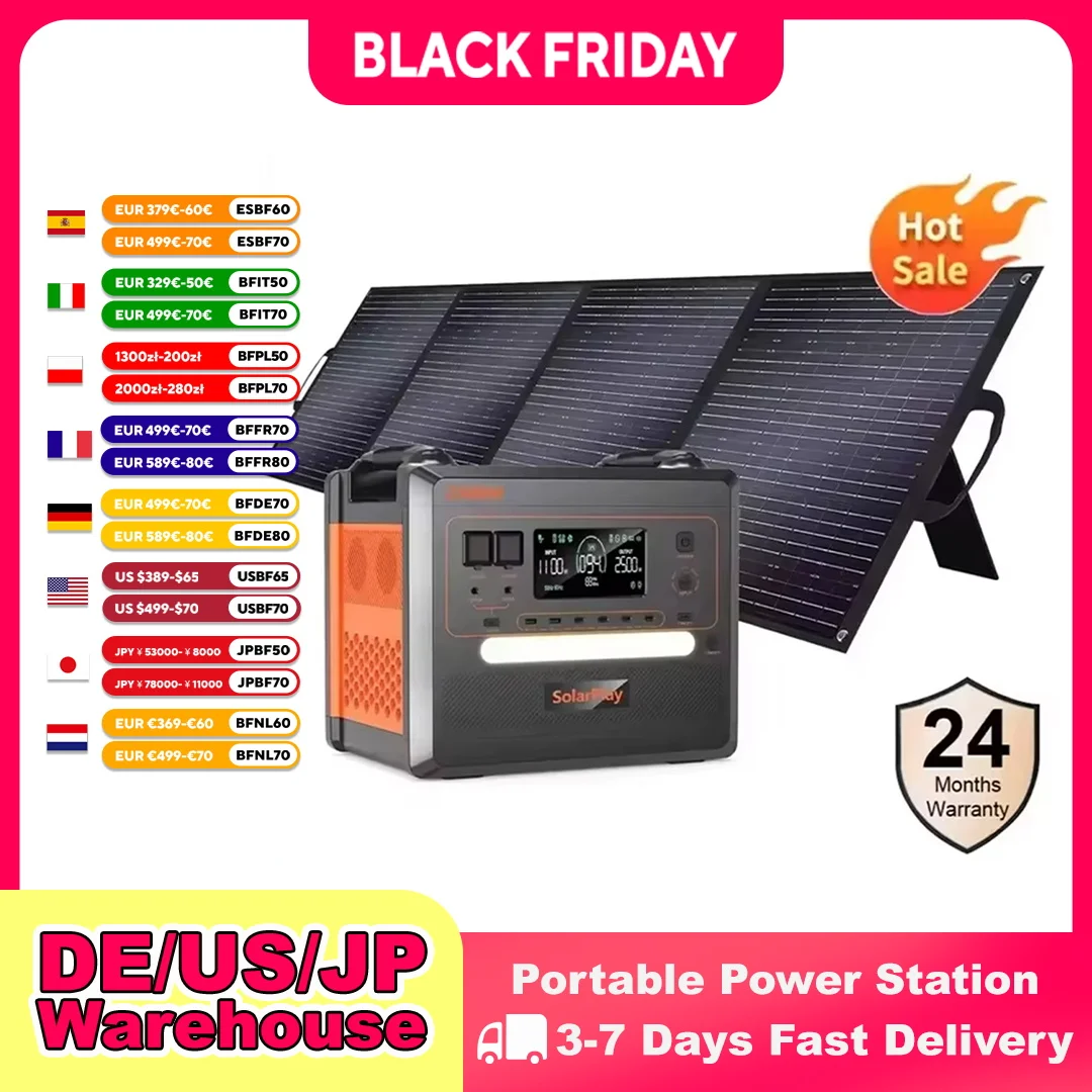 SOLARPLA2500W 2304WH LiFePo4 Draagbare Zonne-energiecentrale Camping Outdoor Generatoren 220V Batterij Backup Mobiel 200W Zonnepaneel