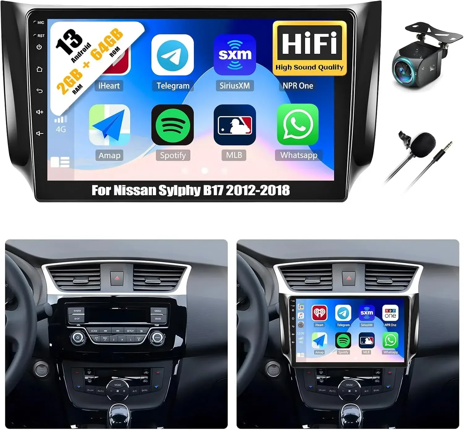 

For Nissan Sylphy B17 Sentra 12 2013 2014 2015 2016 2017 2018 Android 13 Car Stereo Multimedia Carplay Player GPS Navigation