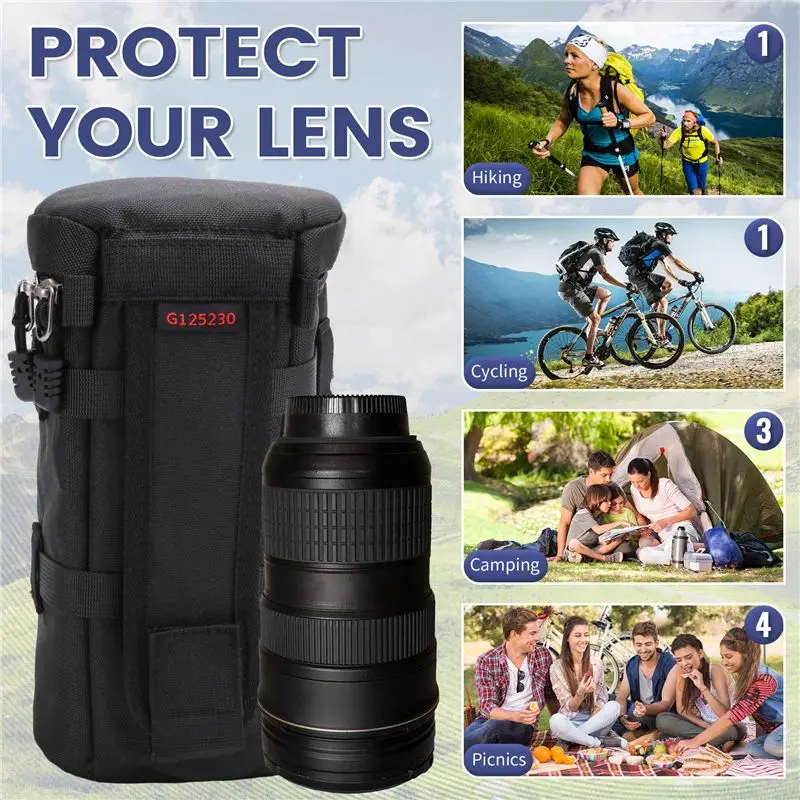 SLR Camera Lens Bag Camera Lens Protective Case Lens Tube Storage Bag Waterproof Shockproof Lens Bag For Nikon,Canon Black