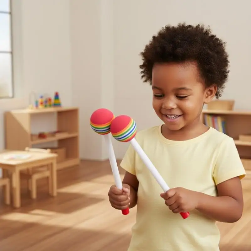 2Pcs Drum Sticks Round Felt Mallet Drum Sticks EVA Orff Hand Percussion Beat Rainbow Color Musical Instrument Accessories view 2