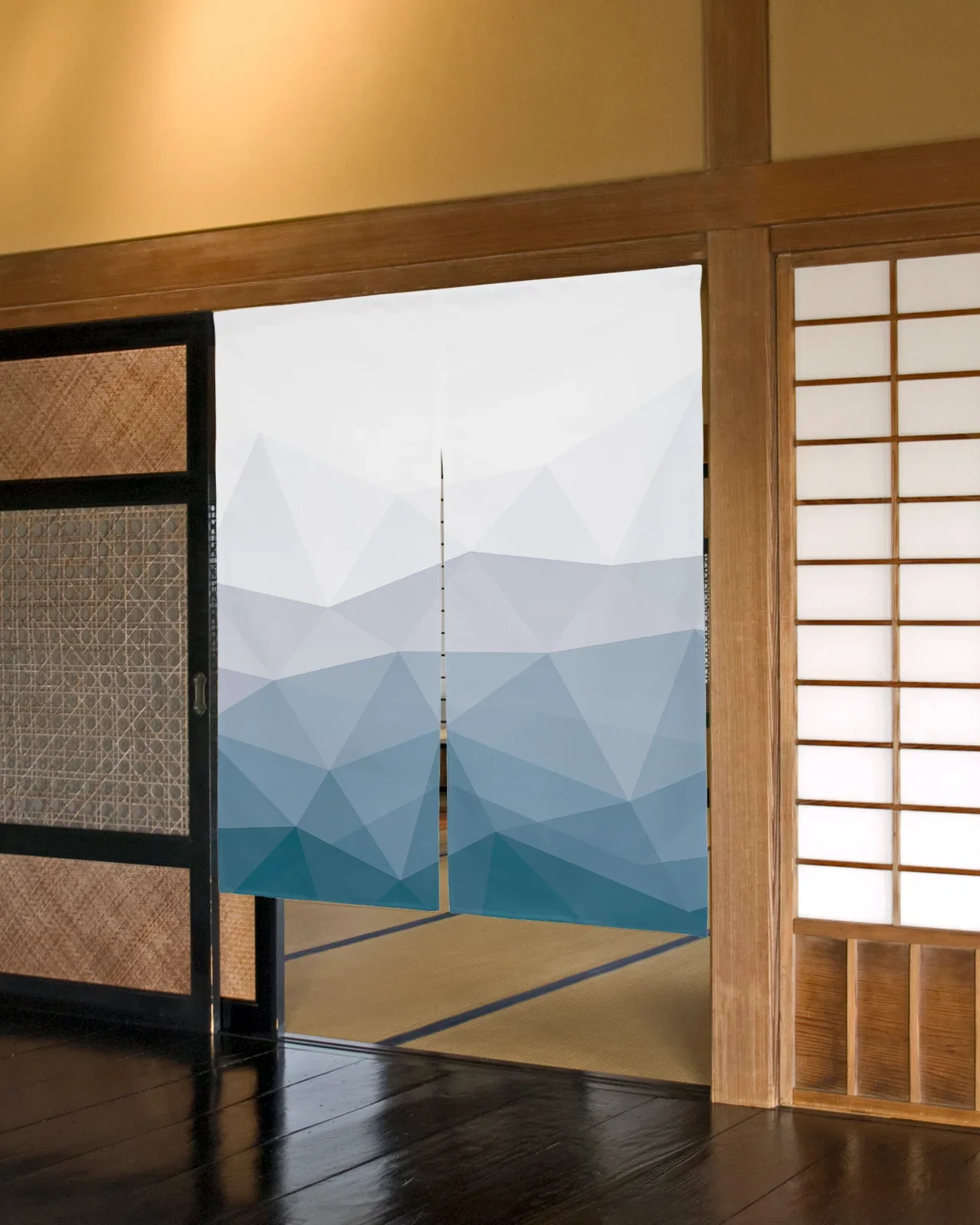 Geometric Pink Gray Gradient Triangle Japanese Door Curtain Kitchen Doorway Partition Curtain Izakaya Entrance Hanging Curtain