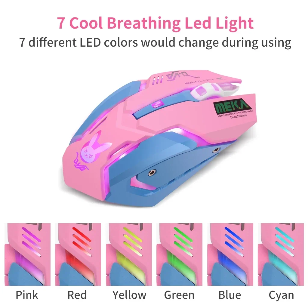 2.4G Wireless RGB Silent Mouse 2400 DPI Adjustable Rechargeable Colorful Backlight Computer Mice for Office & Gaming